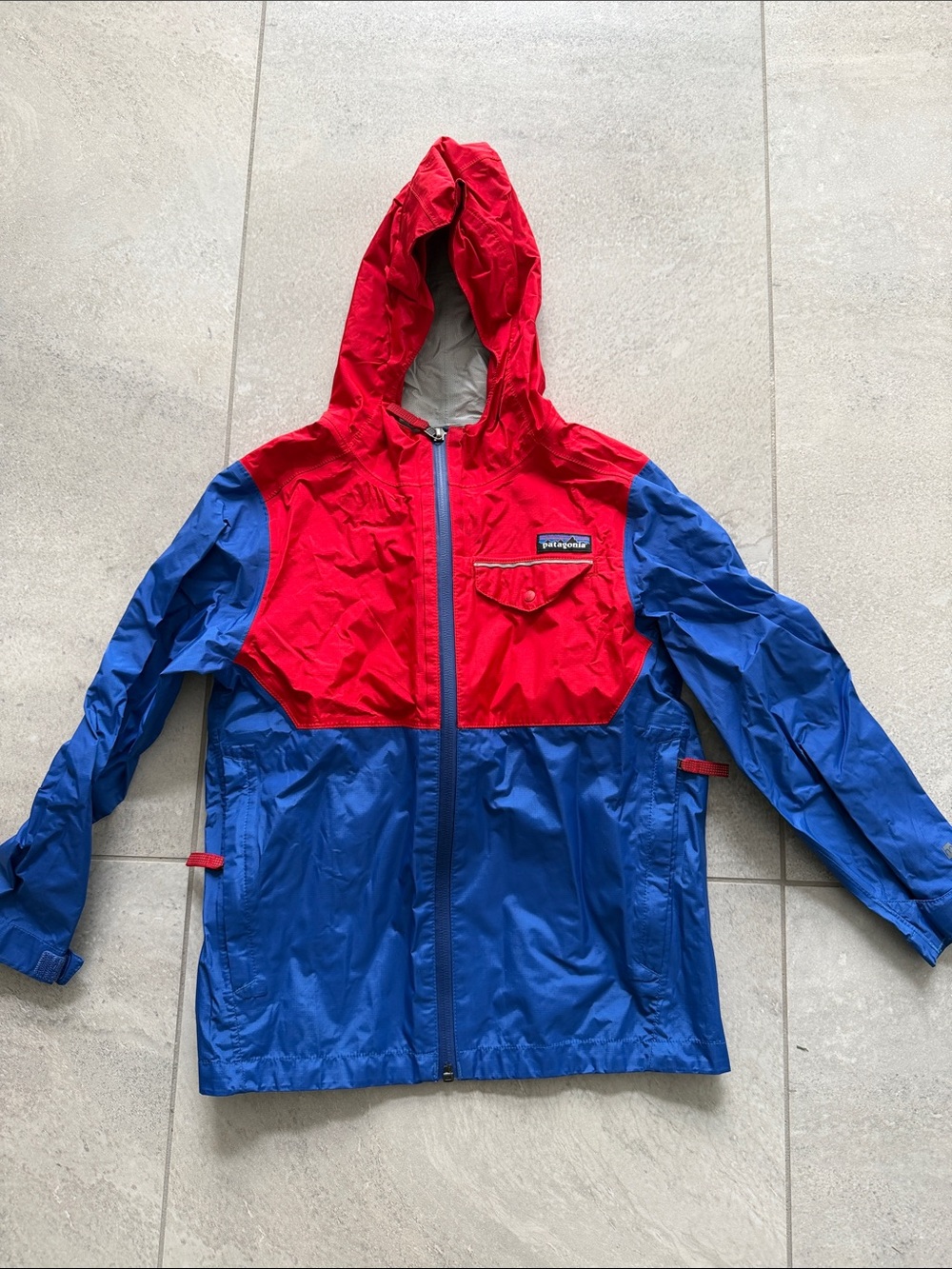 Patagonia Kids Red and Blue Hooded Rain Jacket